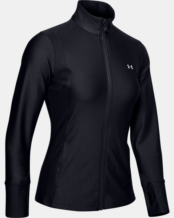 Damen UA Armour Sport Jacke mit durchgehendem Zip, Black, pdpMainDesktop image number 4